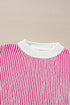 Exposed Seam Striped Ribbed Knit Crew Neck Sweater