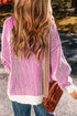 Exposed Seam Striped Ribbed Knit Crew Neck Sweater