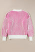 Exposed Seam Striped Ribbed Knit Crew Neck Sweater