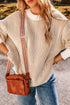 Exposed Seam Striped Ribbed Knit Crew Neck Sweater