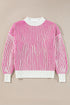 Exposed Seam Striped Ribbed Knit Crew Neck Sweater