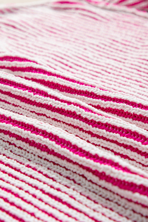 Exposed Seam Striped Ribbed Knit Crew Neck Sweater