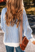 Exposed Seam Striped Ribbed Knit Crew Neck Sweater