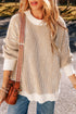 Exposed Seam Striped Ribbed Knit Crew Neck Sweater