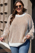 Exposed Seam Striped Ribbed Knit Crew Neck Sweater