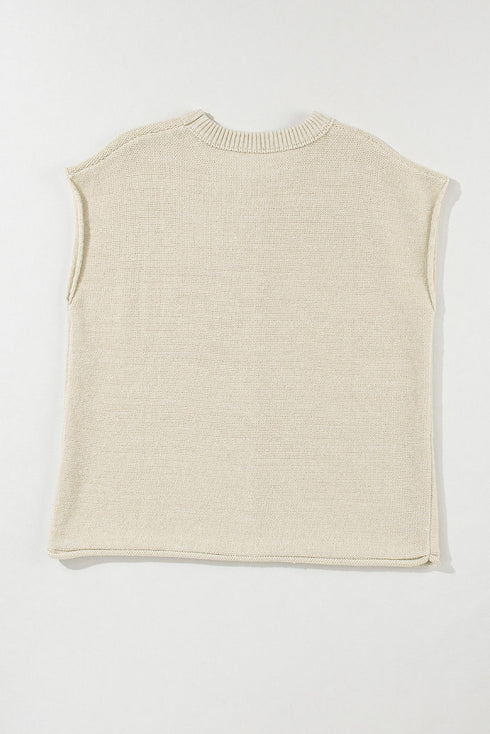 Exposed Seam Textured Knit Sleeveless Pullover Sweater
