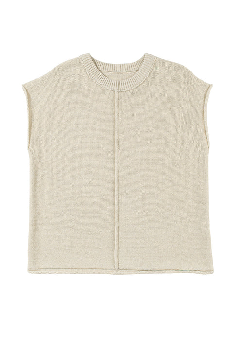 Exposed Seam Textured Knit Sleeveless Pullover Sweater