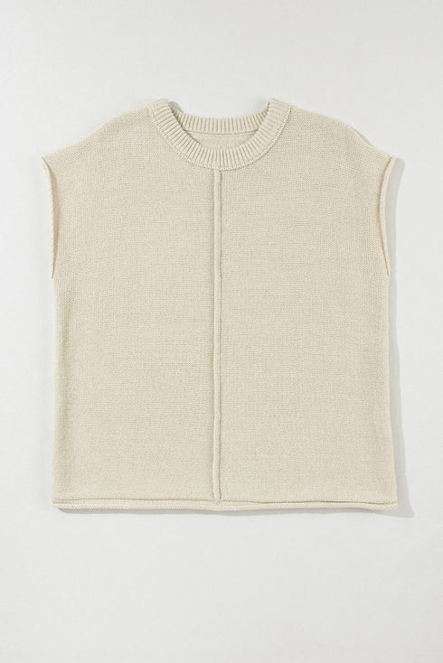Exposed Seam Textured Knit Sleeveless Pullover Sweater