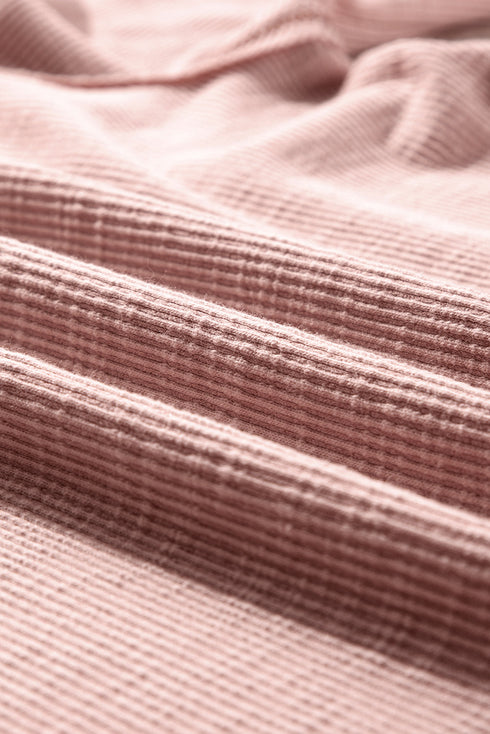 Exposed Seam Textured Knit V Neck Pullover Long Sleeve Top