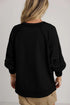 Exposed Seam Textured Knit V Neck Pullover Long Sleeve Top