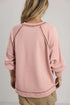 Exposed Seam Textured Knit V Neck Pullover Long Sleeve Top