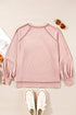 Exposed Seam Textured Knit V Neck Pullover Long Sleeve Top