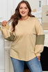Exposed Seam Textured Patchwork Drop Shoulder Long Sleeve Top