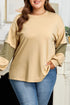 Exposed Seam Textured Patchwork Drop Shoulder Long Sleeve Top