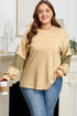 Exposed Seam Textured Patchwork Drop Shoulder Long Sleeve Top