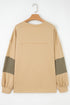 Exposed Seam Textured Patchwork Drop Shoulder Long Sleeve Top