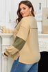 Exposed Seam Textured Patchwork Drop Shoulder Long Sleeve Top