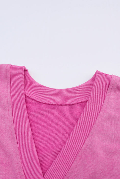 Exposed Seam Twist Open Back Oversized Pullover Sweatshirt