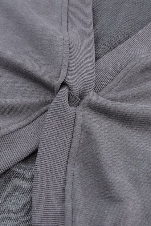 Exposed Seam Twist Open Back Oversized Pullover Sweatshirt