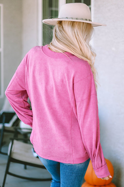 Exposed Seam Twist Open Back Oversized Pullover Sweatshirt