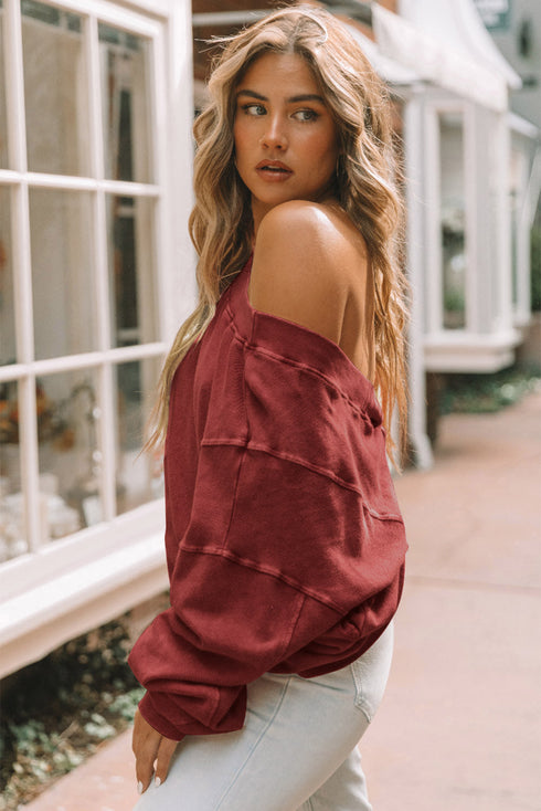 Exposed Seam Twist Open Back Oversized Pullover Sweatshirt
