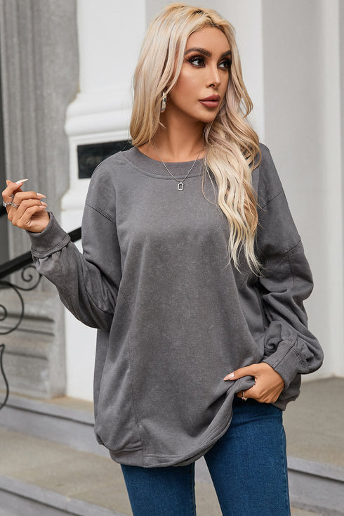 Exposed Seam Twist Open Back Oversized Pullover Sweatshirt