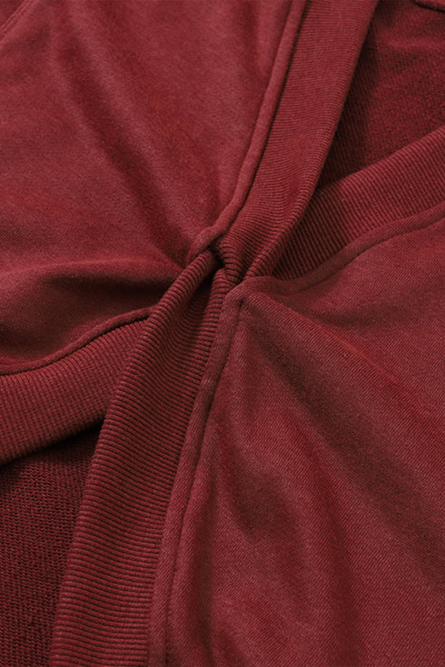 Exposed Seam Twist Open Back Oversized Pullover Sweatshirt