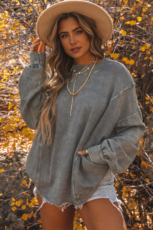 Exposed Seam Twist Open Back Oversized Pullover Sweatshirt