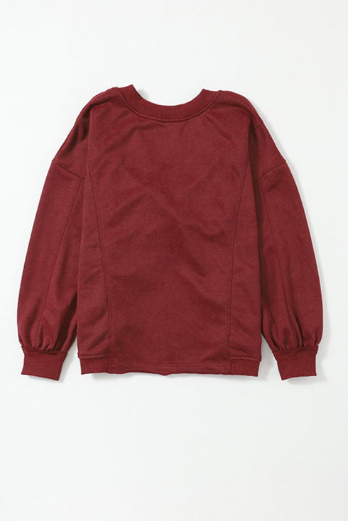 Exposed Seam Twist Open Back Oversized Pullover Sweatshirt