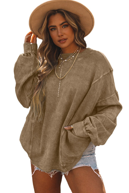 Exposed Seam Twist Open Back Oversized Pullover Sweatshirt
