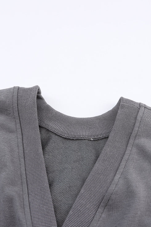 Exposed Seam Twist Open Back Oversized Pullover Sweatshirt