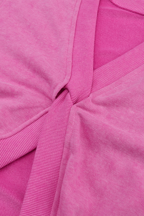 Exposed Seam Twist Open Back Oversized Pullover Sweatshirt
