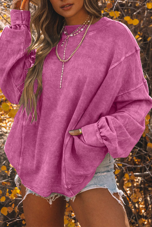 Exposed Seam Twist Open Back Oversized Pullover Sweatshirt