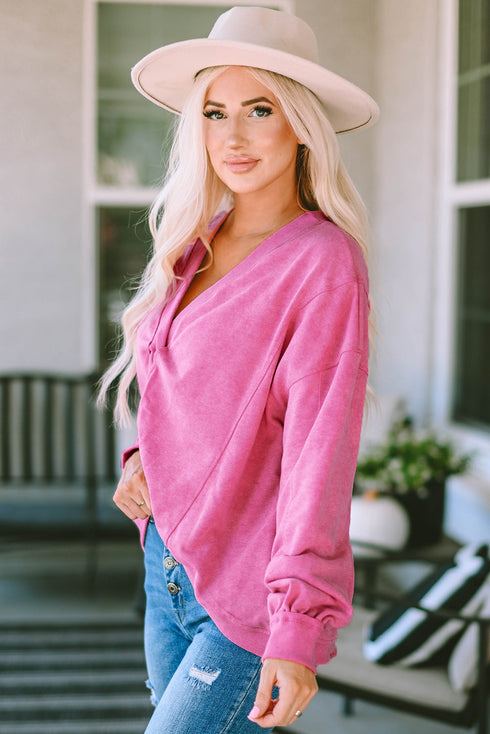 Exposed Seam Twist Open Back Oversized Pullover Sweatshirt