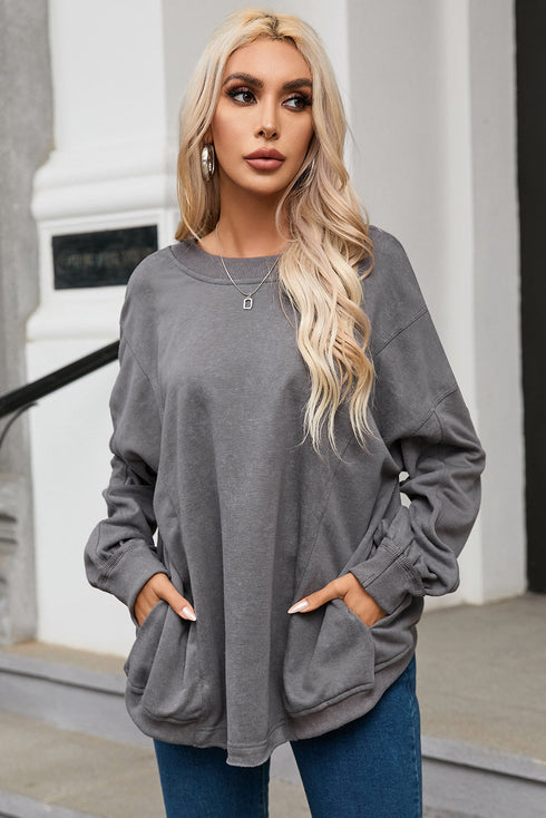 Exposed Seam Twist Open Back Oversized Pullover Sweatshirt