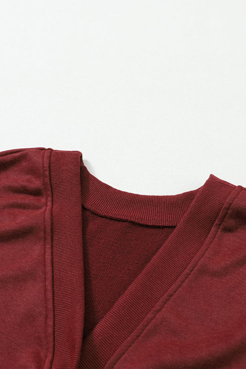 Exposed Seam Twist Open Back Oversized Pullover Sweatshirt