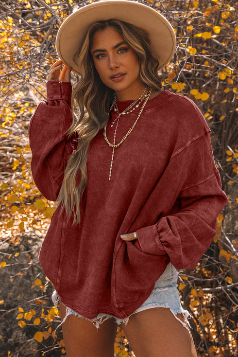 Exposed Seam Twist Open Back Oversized Pullover Sweatshirt