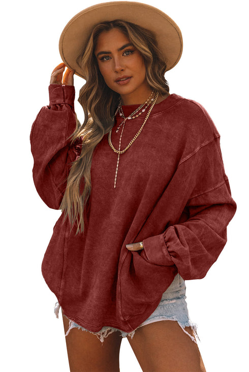 Exposed Seam Twist Open Back Oversized Pullover Sweatshirt
