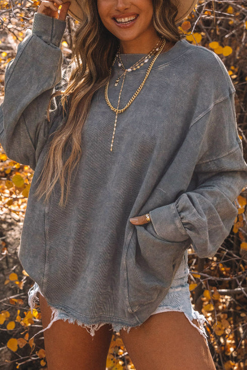 Exposed Seam Twist Open Back Oversized Pullover Sweatshirt
