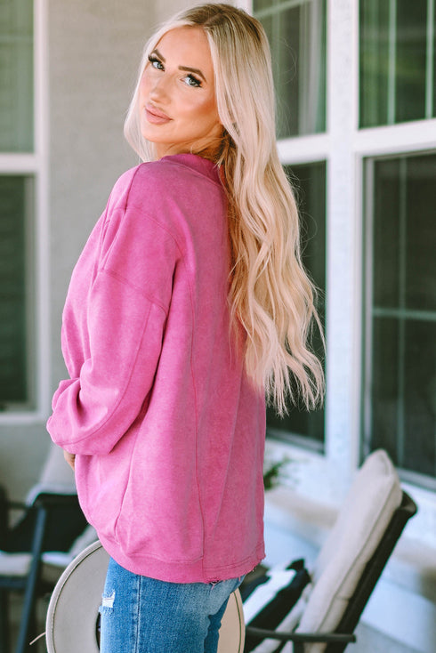 Exposed Seam Twist Open Back Oversized Pullover Sweatshirt
