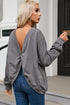 Exposed Seam Twist Open Back Oversized Pullover Sweatshirt