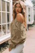Exposed Seam Twist Open Back Oversized Pullover Sweatshirt