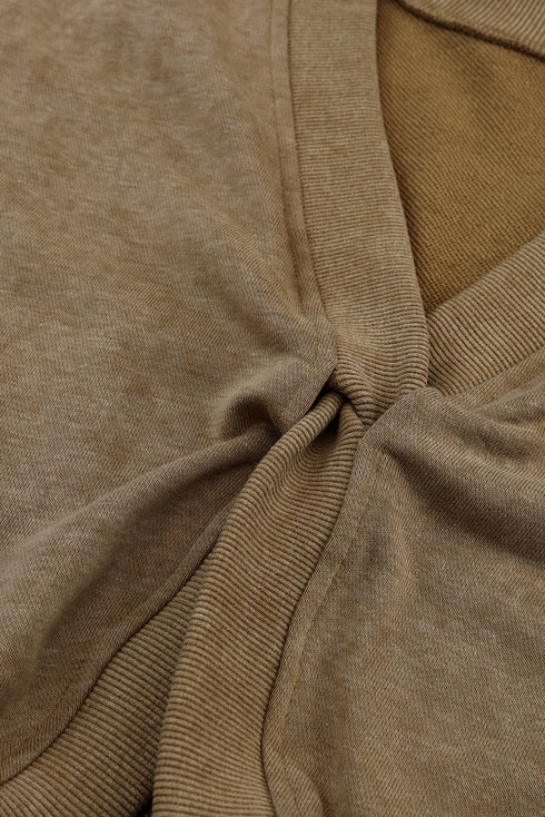 Exposed Seam Twist Open Back Oversized Pullover Sweatshirt