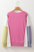 Exposed Seam Waffle Knit Striped Patchwork Long Sleeve Top