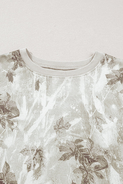 Exposed Seam Woodland Print Split Hem Sweatshirt