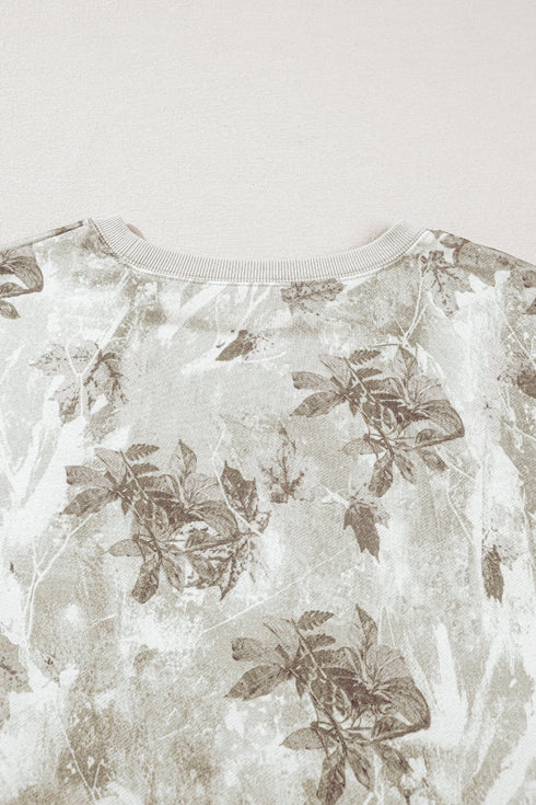 Exposed Seam Woodland Print Split Hem Sweatshirt