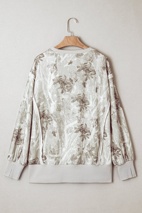 Exposed Seam Woodland Print Split Hem Sweatshirt