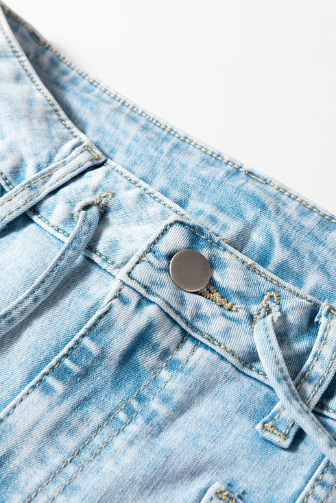 Exposed Stitch Detail Drawstring Wide Leg Barrel Jeans
