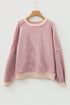 Exposed Stitch Patchwork Stripe Long Sleeve Cotton Top
