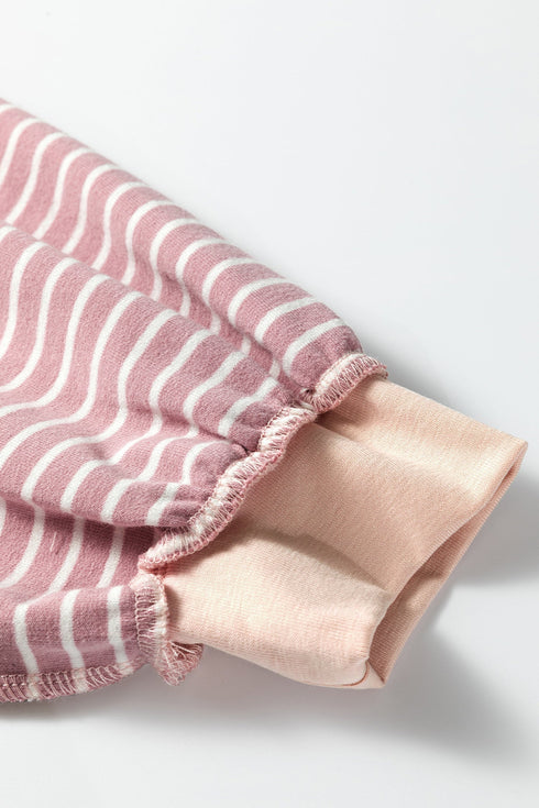 Exposed Stitch Patchwork Stripe Long Sleeve Cotton Top